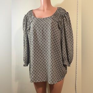 Max Studio 3X Blouse Women’s plus 3X top earth tone design button at back‎ neck